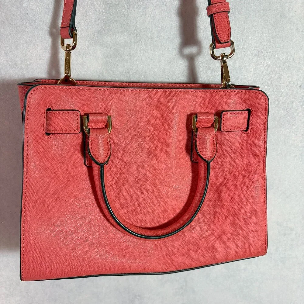 Michael Kors Leather Satchel Bag Crossbody Handbag Coral-Pink Mini